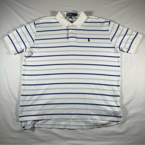 Vintage Polo Ralph Lauren S/S Polo Shirt‎ Mens L Rugby Stripes White Colorblock